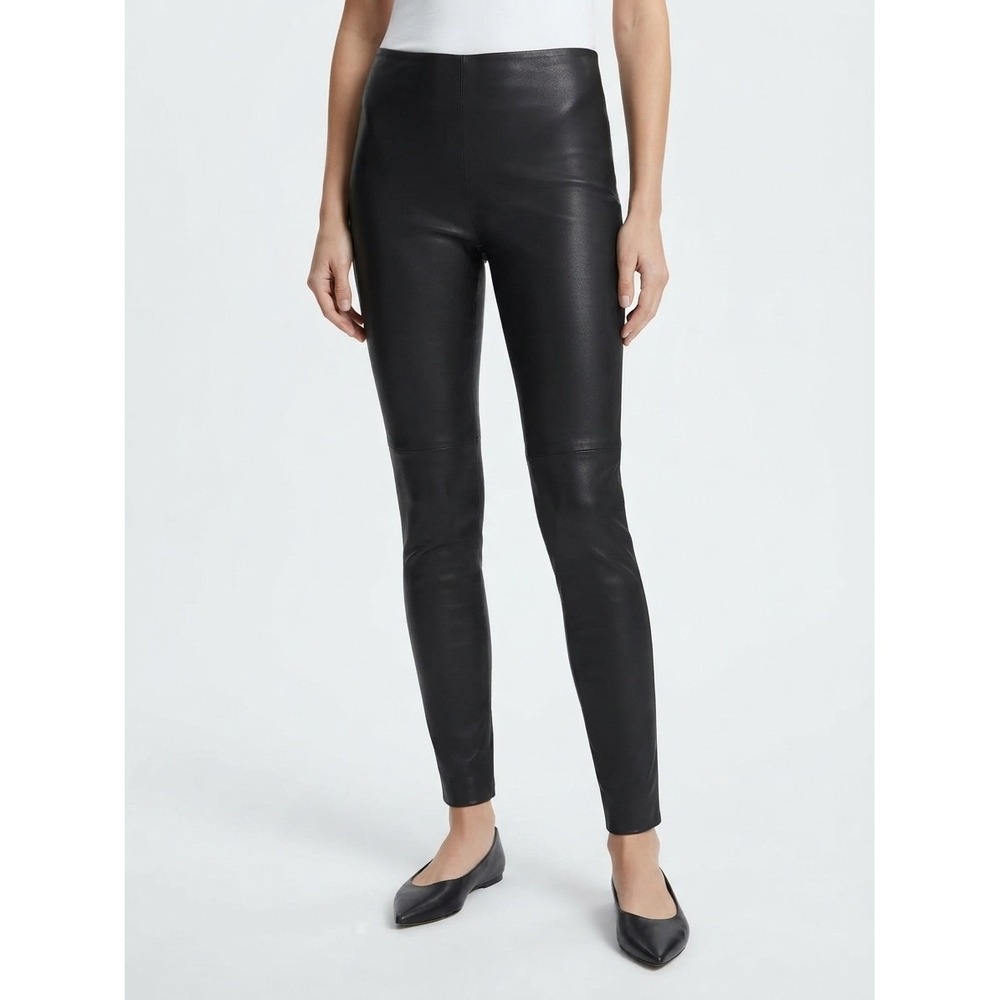 Theory Pial Genuine Lamb Leather Leggings Mid-Rise Skinny Black Size Eight 8